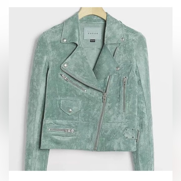 Anthropologie Blank NYC Elliott Sueded Faux Leather Moto Jacket Turquoise Small - Picture 1 of 13